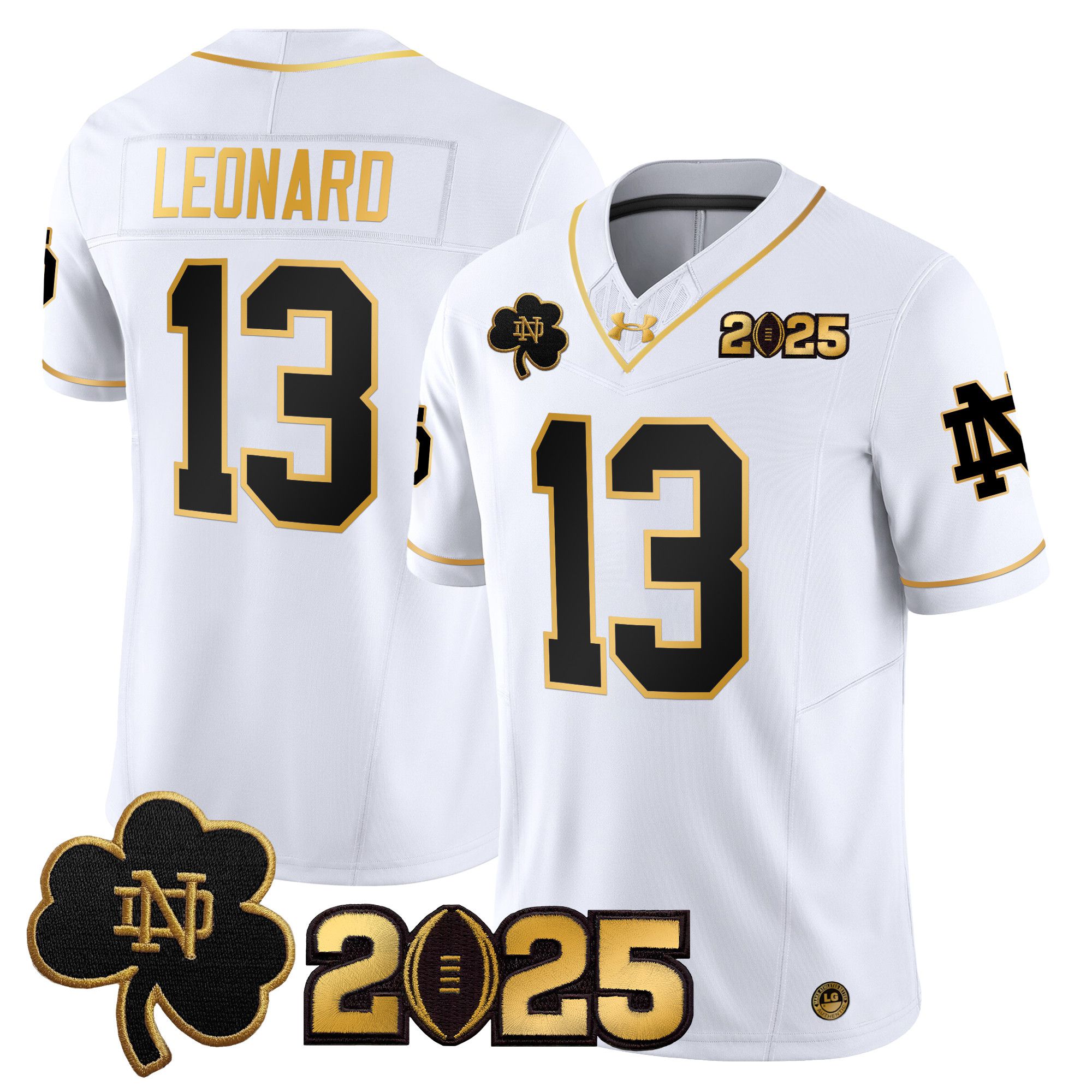 Men Notre Dame Fighting Irish 13 Leonard White 2025 CFP Final Patch Gold Vapor Limited NCAA Jersey